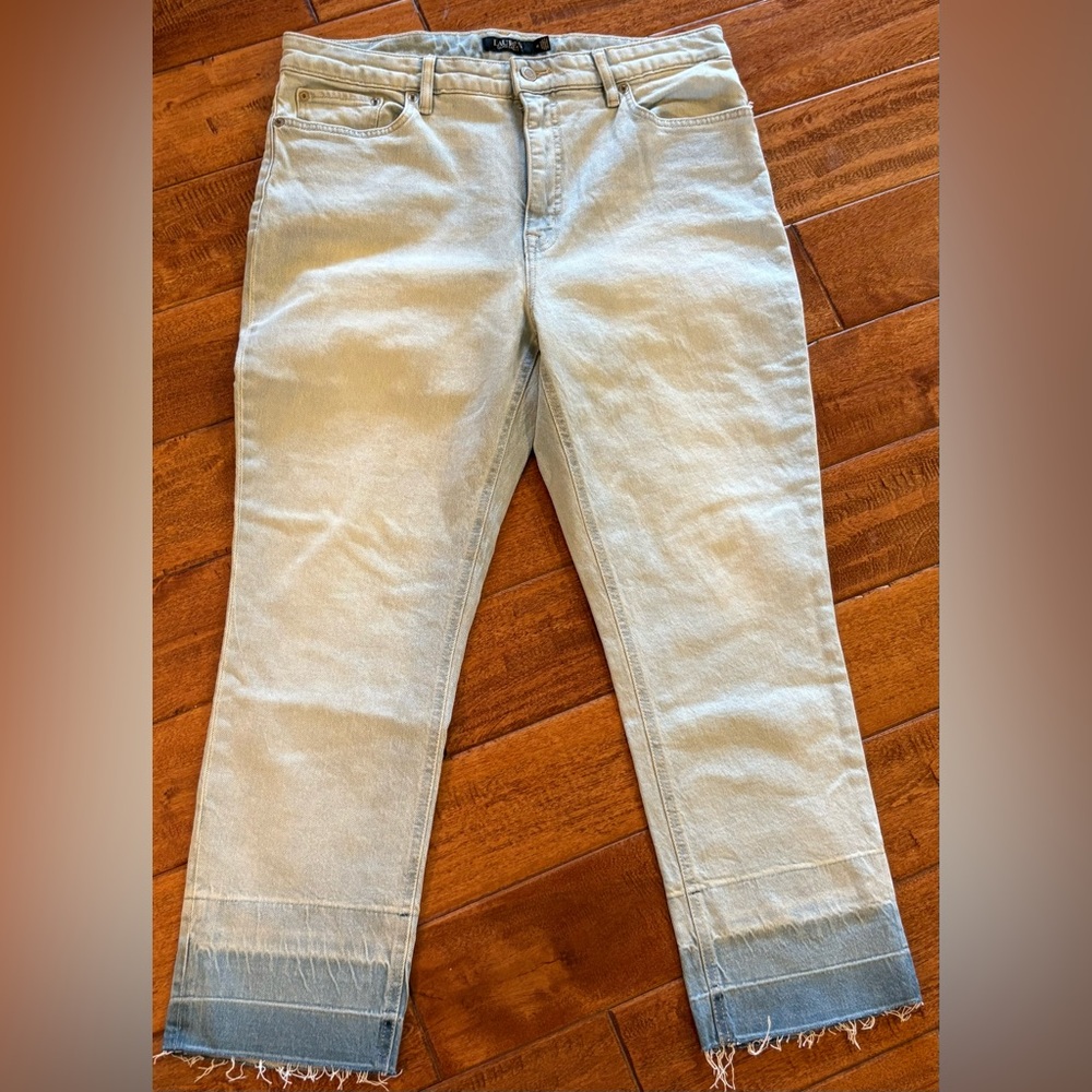 Ralph Lauren High Rise Straight Light Blue Jeans Ankle Distressed
